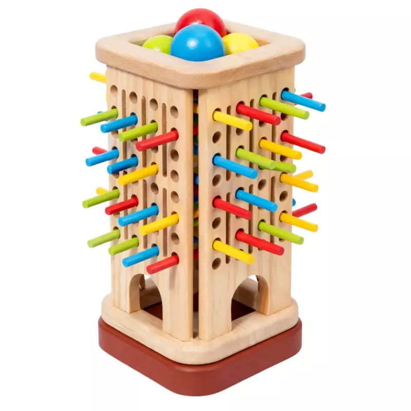 LEAN TOYS Holz-Geschicklichkeitsspiel Turm Stäbe Bälle Würfel 37 Teile
