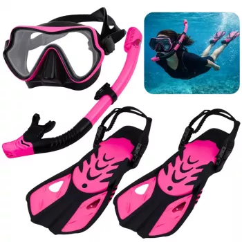 LEAN TOYS Schnorchelset Flossen Brille Schnorchel Schwarz und Pink S/M