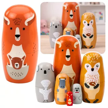 LEAN TOYS Set aus Holz Matroschka-Puppen Puzzle Waldtiere 6 Stk.
