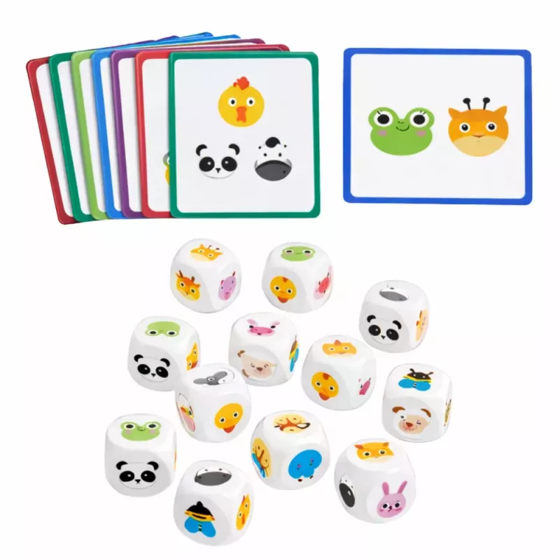 LEAN TOYS Lernspiel für Kinder Tiere zuordnen Holzwürfel Karten