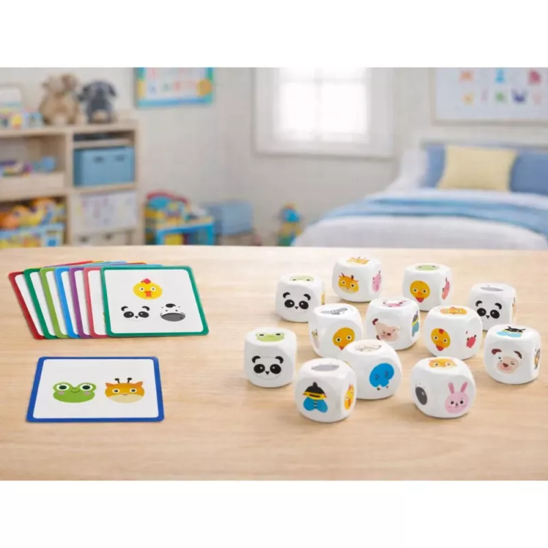 LEAN TOYS Lernspiel für Kinder Tiere zuordnen Holzwürfel Karten