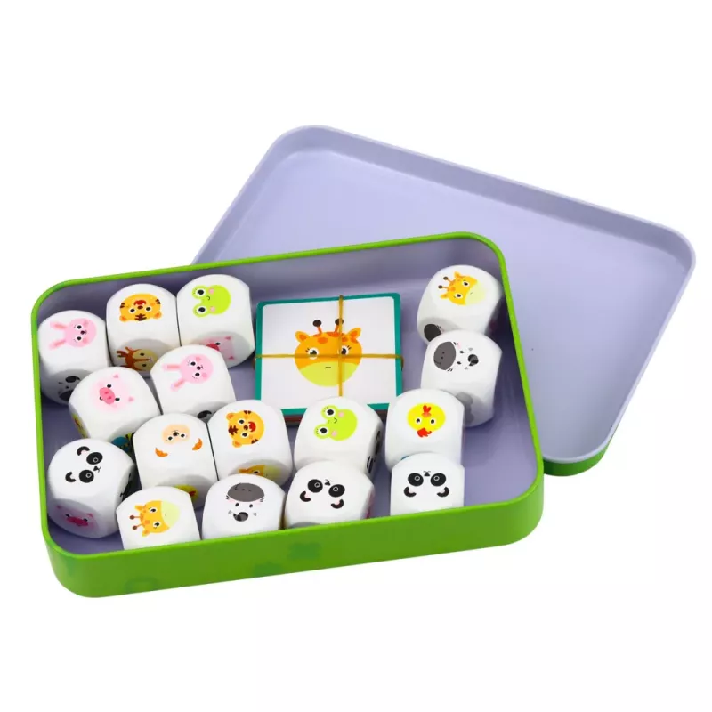LEAN TOYS Lernspiel für Kinder Tiere zuordnen Holzwürfel Karten