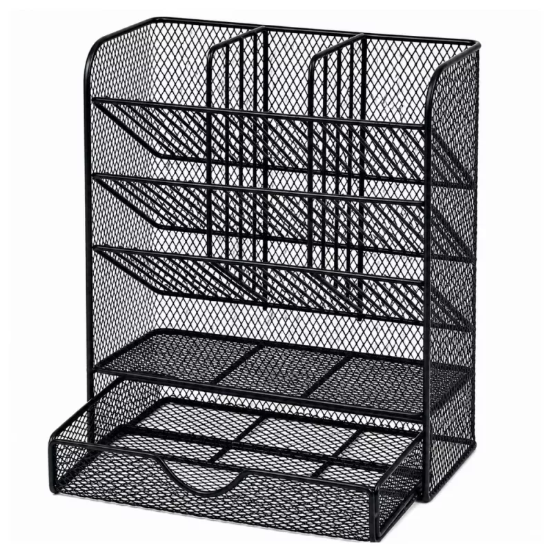 LEAN TOYS Metall-Schreibtisch-Organizer für Stifte und Zubehör, Schwarz