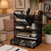 LEAN TOYS Metall-Schreibtisch-Organizer für Stifte und Zubehör, Schwarz