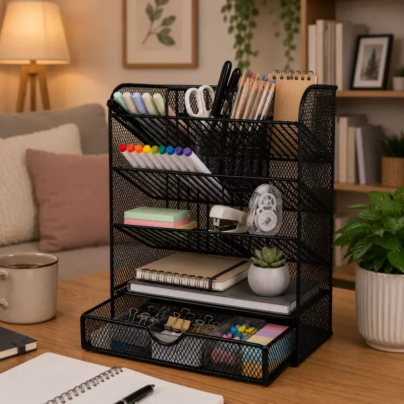 LEAN TOYS Metall-Schreibtisch-Organizer für Stifte und Zubehör, Schwarz