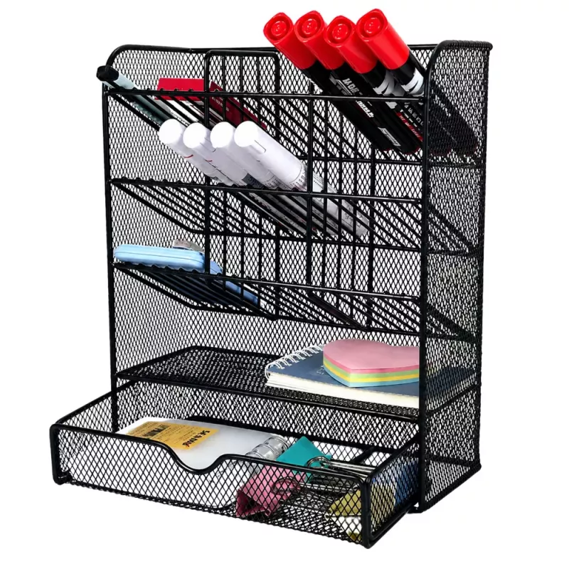 LEAN TOYS Metall-Schreibtisch-Organizer für Stifte und Zubehör, Schwarz