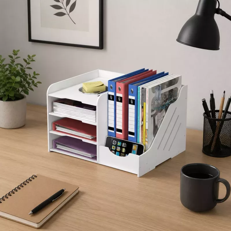 LEAN TOYS Holz-Schreibtisch-Organizer für Ordner Dokumente A4 Weiß
