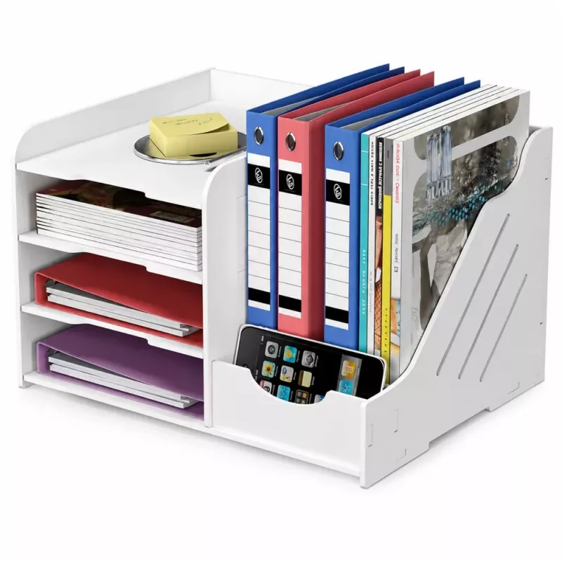 LEAN TOYS Holz-Schreibtisch-Organizer für Ordner Dokumente A4 Weiß