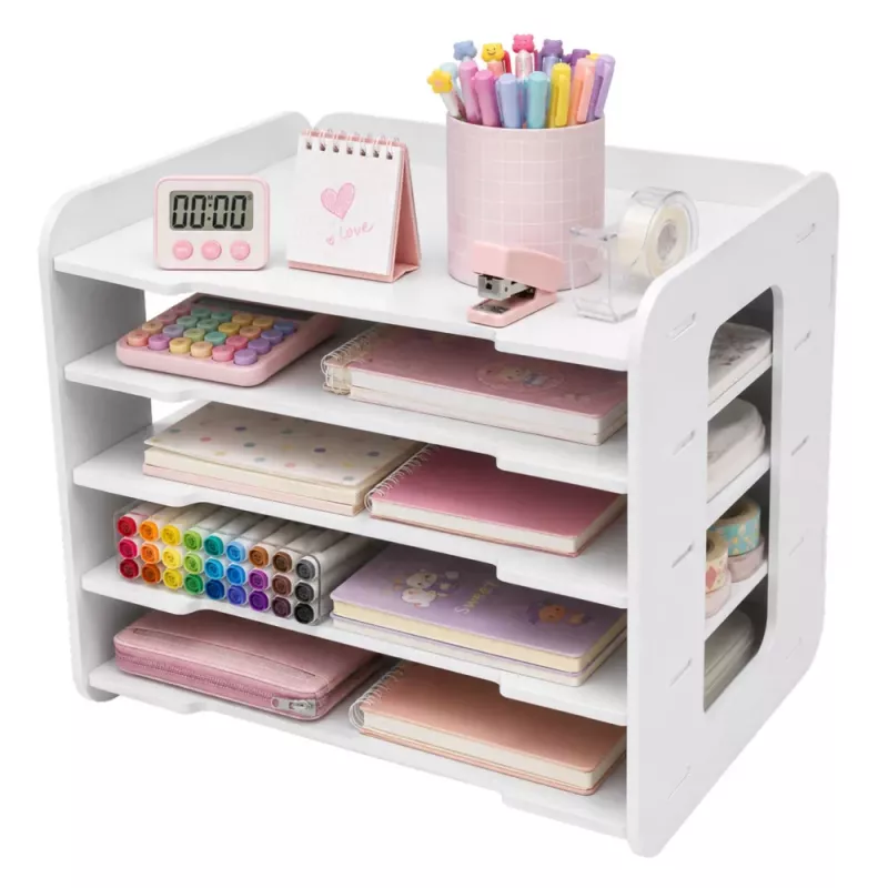 LEAN TOYS Schreibtisch-Organizer aus Holz, Ablagen für A4-Dokumente, Weiß