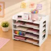 LEAN TOYS Schreibtisch-Organizer aus Holz, Ablagen für A4-Dokumente, Weiß