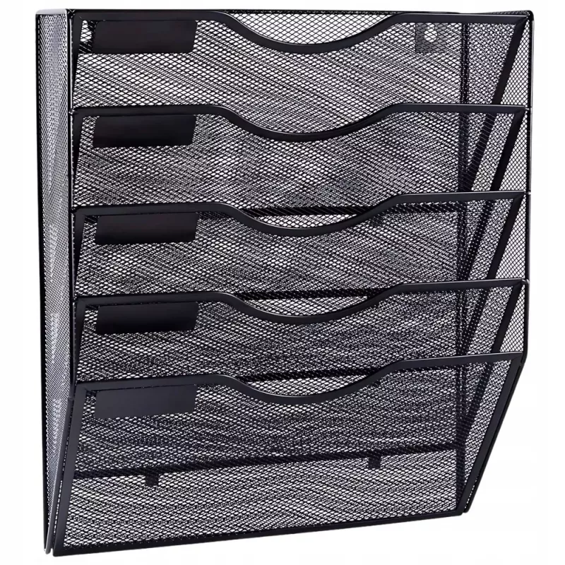 LEAN Metall-Organizer für Dokumente und Zeitungen, Wandregal, 5 Fächer, A4, Schwarz