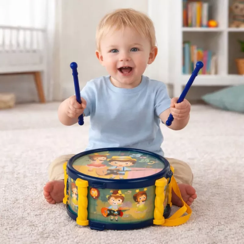 LEAN TOYS Musikinstrumente-Set für Kinder: Trommel, Trompete, Rasseln, Sticks