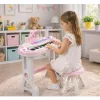 LEAN TOYS Elektronisches Piano-Orgel für Kinder mit Hocker, Mikrofon, MP3 - Pink