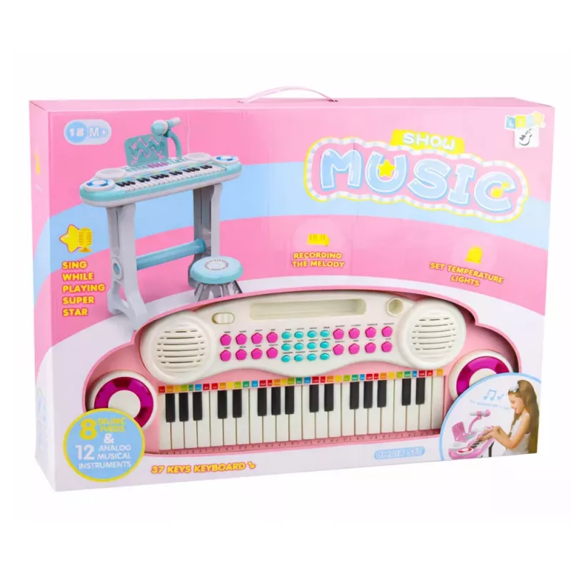 LEAN TOYS Elektronisches Piano-Orgel für Kinder mit Hocker, Mikrofon, MP3 - Pink