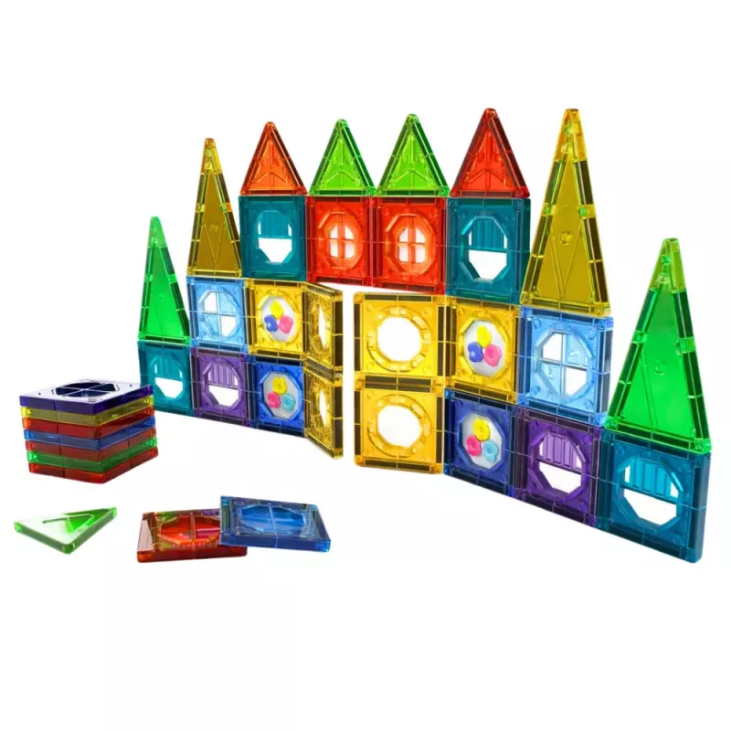 LEAN TOYS Set magnetischer Bausteine 3D-Fenster farbige Paneele 56 Stk.