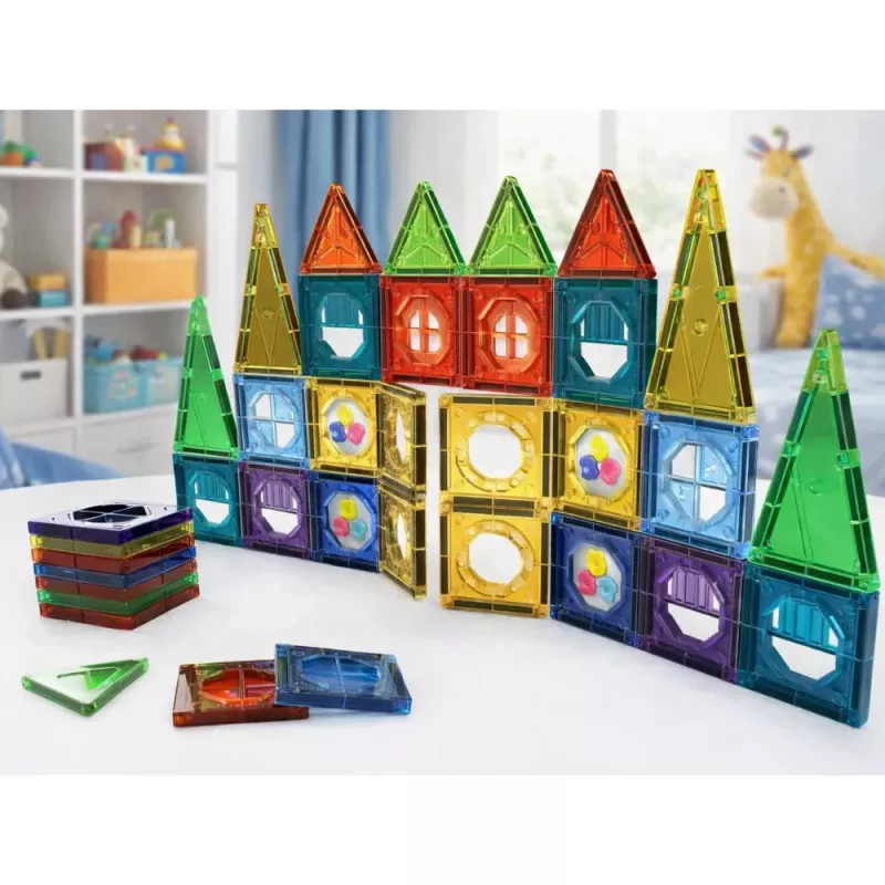 LEAN TOYS Set magnetischer Bausteine 3D-Fenster farbige Paneele 56 Stk.