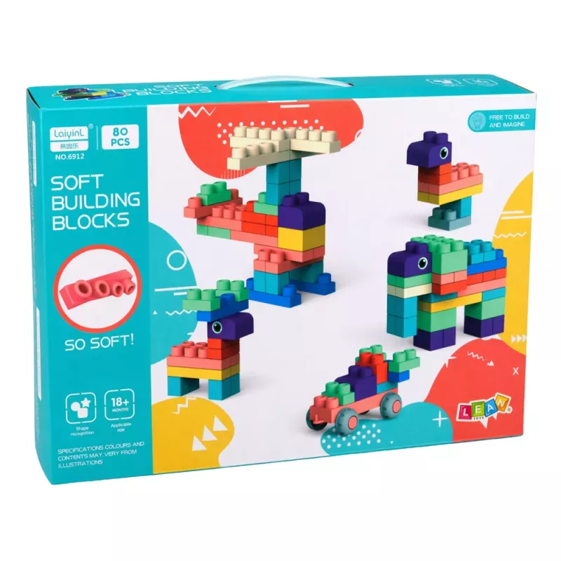 LEAN TOYS Weiche sensorische Silikon-Bausteine bunt 80 Stk.
