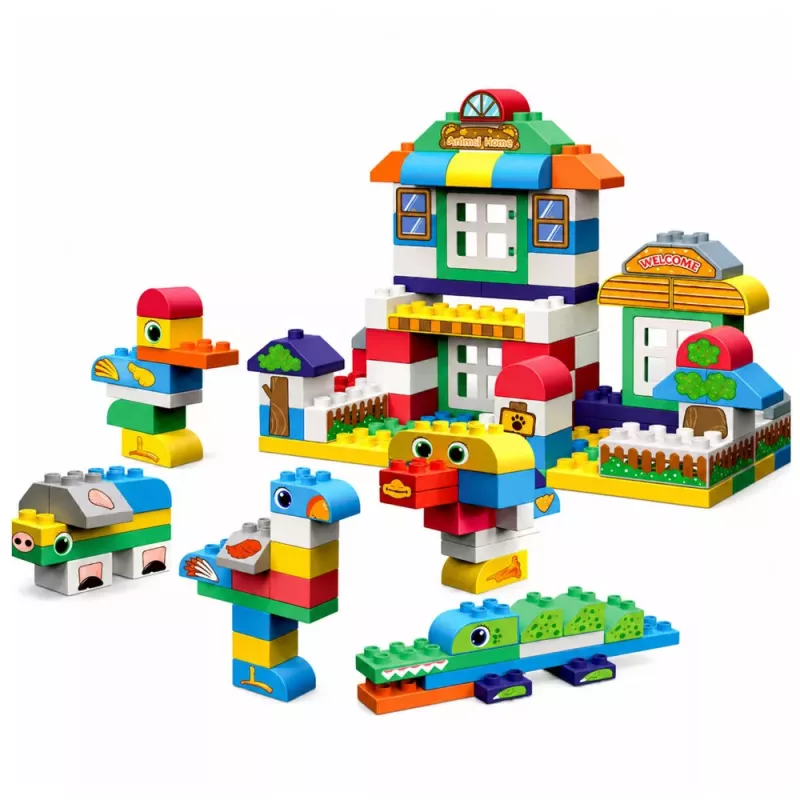 LEAN TOYS Weiche sensorische Silikon-Bausteine Animal House 151 Teile