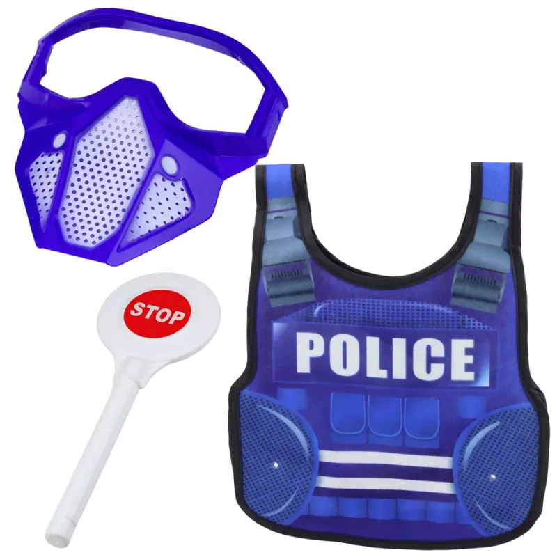LEAN TOYS Polizei-Set Weste Gewehr Maske Walkie-Talkie Zubehör