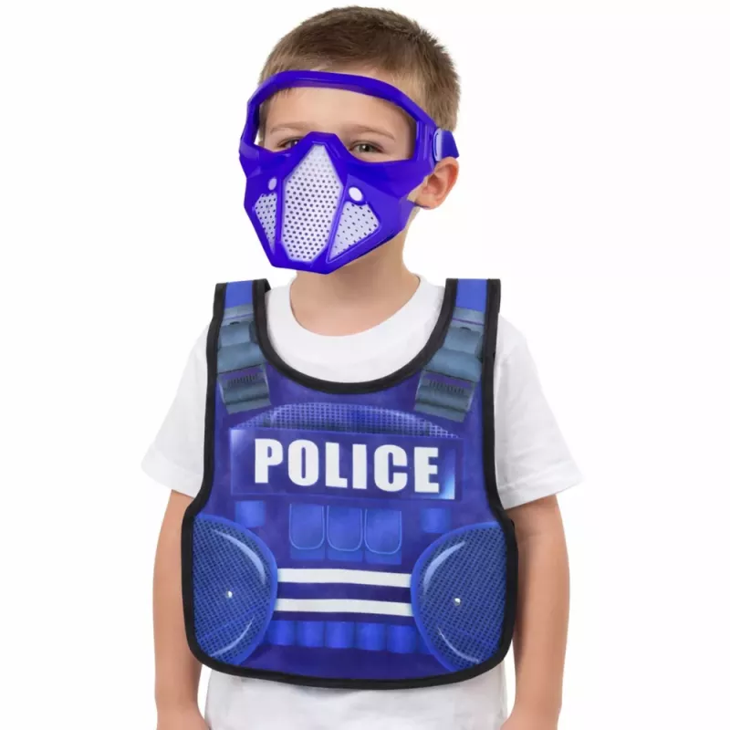 LEAN TOYS Polizei-Set Weste Gewehr Maske Walkie-Talkie Zubehör