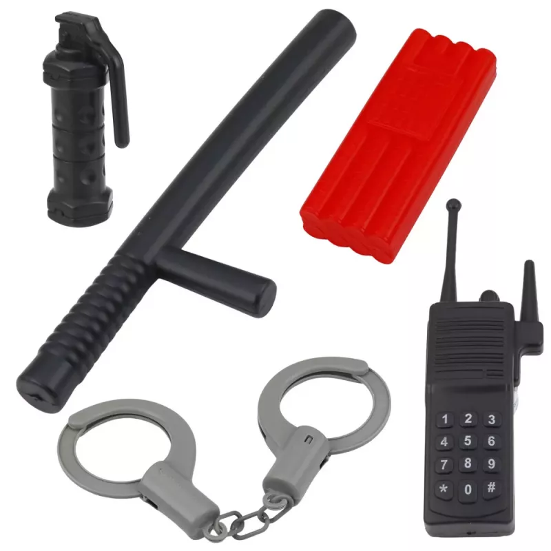 LEAN TOYS Polizei-Set Weste Gewehr Maske Walkie-Talkie Zubehör