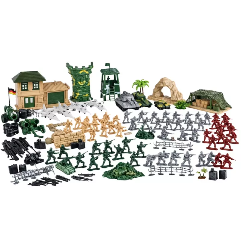 LEAN TOYS Militärbasis Figuren Soldaten Fahrzeuge Großes Militärset 300 Teile