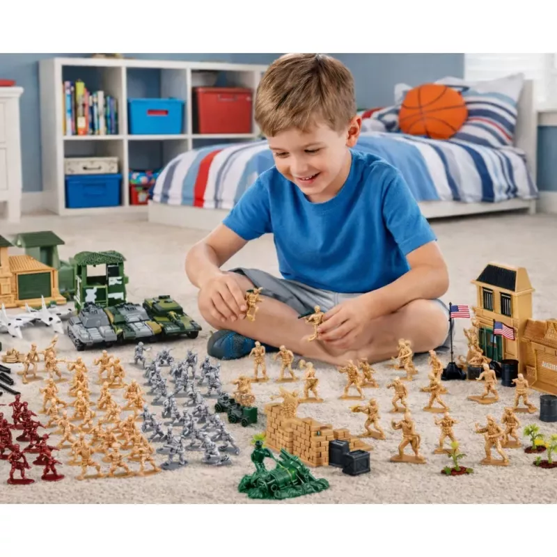 LEAN TOYS Militärbasis Figuren Soldaten Fahrzeuge Großes Militärset 300 Teile