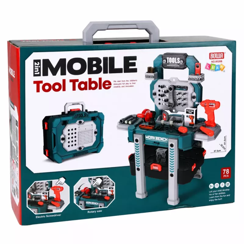 LEAN TOYS DIY Set 2-in-1 Werkbank Koffer Werkstatt Schraubendreher 78 Teile