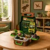 LEAN TOYS Set Dinosaurier im Rucksack, Koffer, Figuren, Lernkarten, Zubehör, 30 Teile