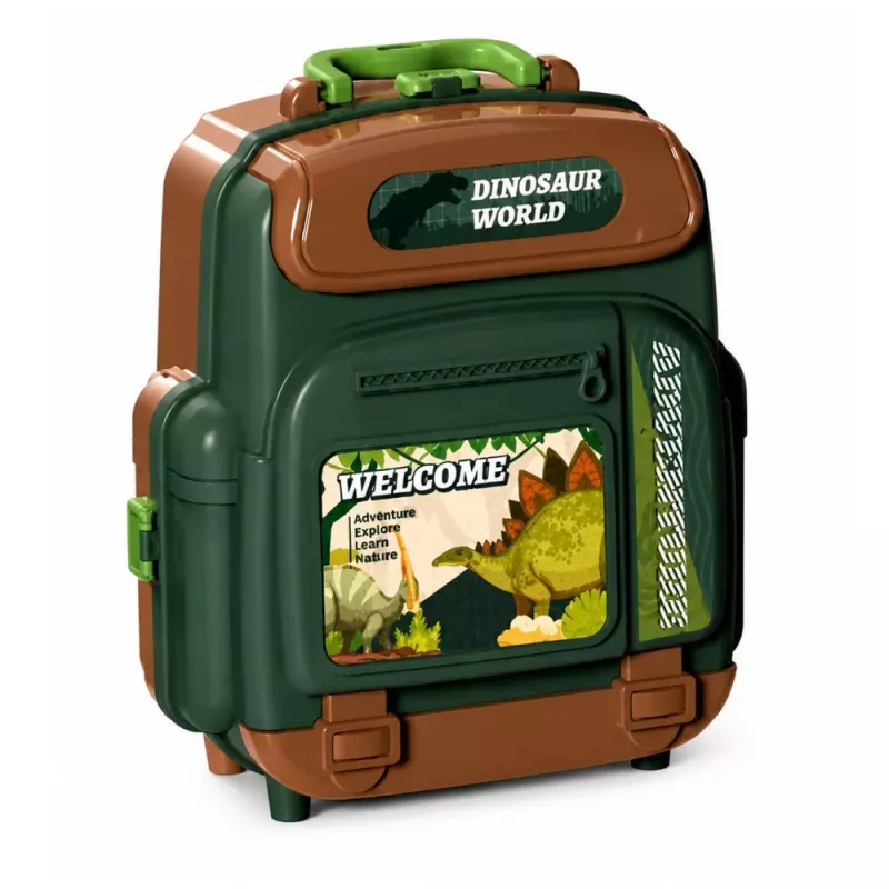 LEAN TOYS Set Dinosaurier im Rucksack, Koffer, Figuren, Lernkarten, Zubehör, 30 Teile