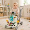LEAN TOYS Interaktives Lernspielzeug 5-in-1, Lauflernhilfe, Schiebespielzeug, Dreirad, Roller, Spieltisch, Grau