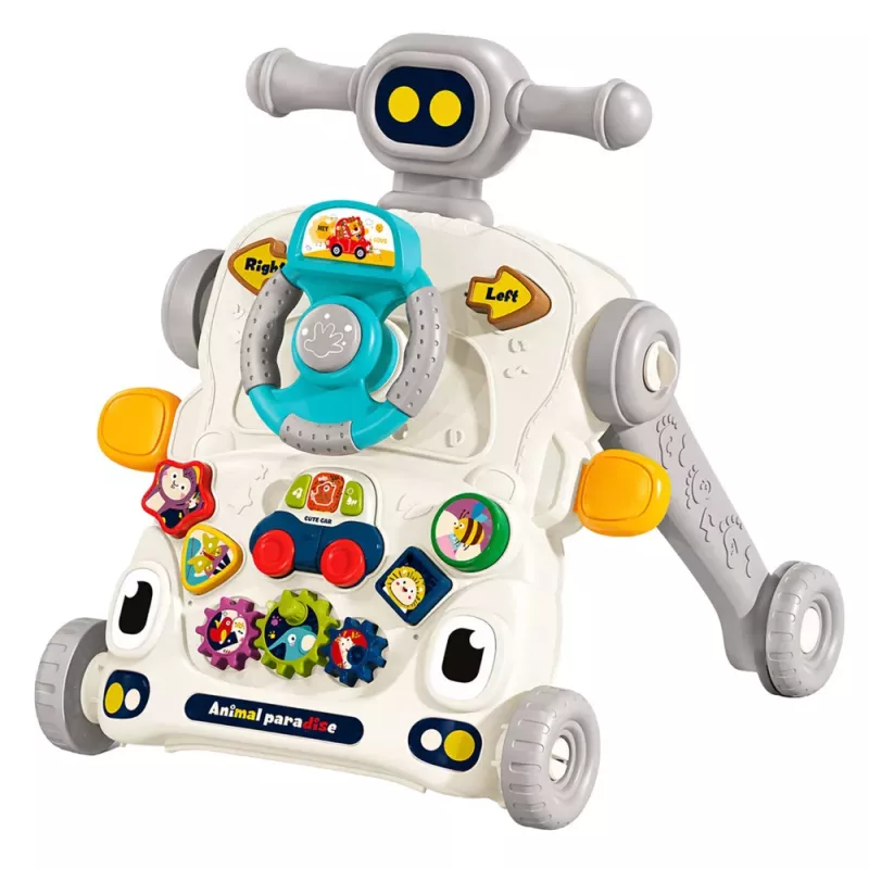 LEAN TOYS Interaktives Lernspielzeug 5-in-1, Lauflernhilfe, Schiebespielzeug, Dreirad, Roller, Spieltisch, Grau