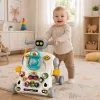LEAN TOYS Interaktives Lernspielzeug 5-in-1, Lauflernhilfe, Schiebespielzeug, Dreirad, Roller, Spieltisch, Grau