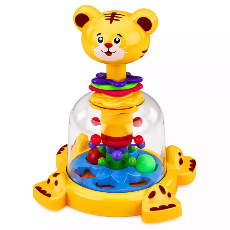 LEAN TOYS Interaktiver Tiger-Katzen-Kreisel mit Kugeln für Babys