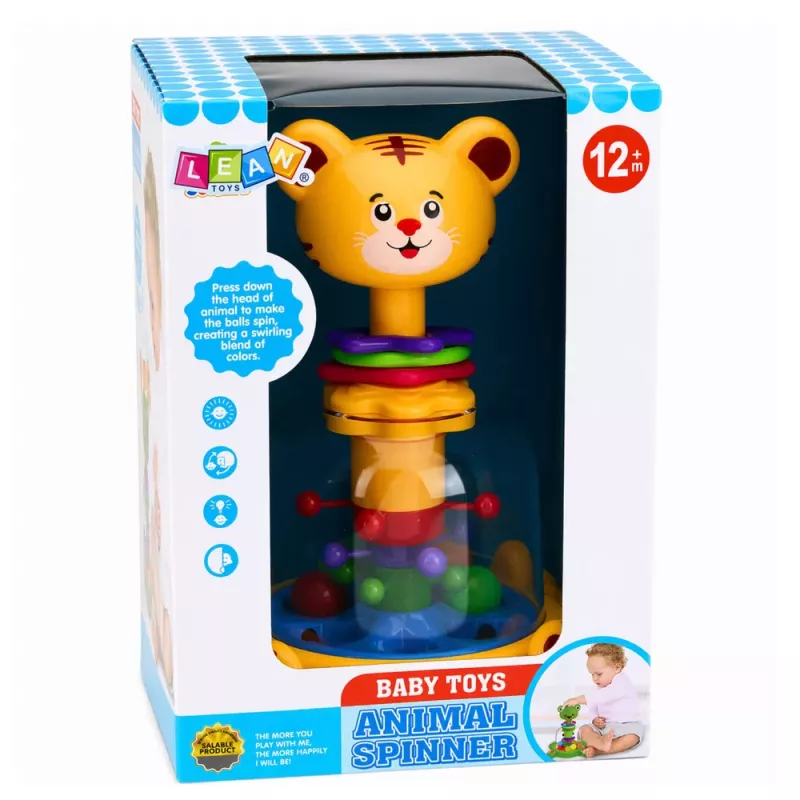LEAN TOYS Interaktiver Tiger-Katzen-Kreisel mit Kugeln für Babys