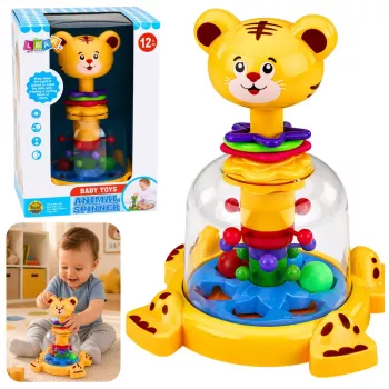 LEAN TOYS Interaktiver Tiger-Katzen-Kreisel mit Kugeln für Babys