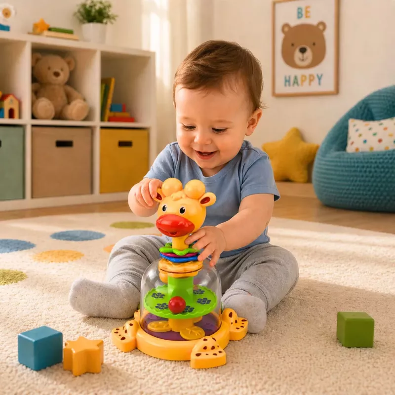 LEAN TOYS Interaktiver Giraffen-Kreisel mit Spinnbällen für Babys