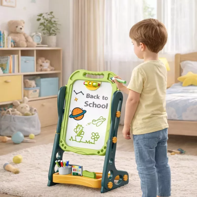 LEAN TOYS Doppelseitige magnetische Kreidetafel, Whiteboard, Grün, 52 Teile