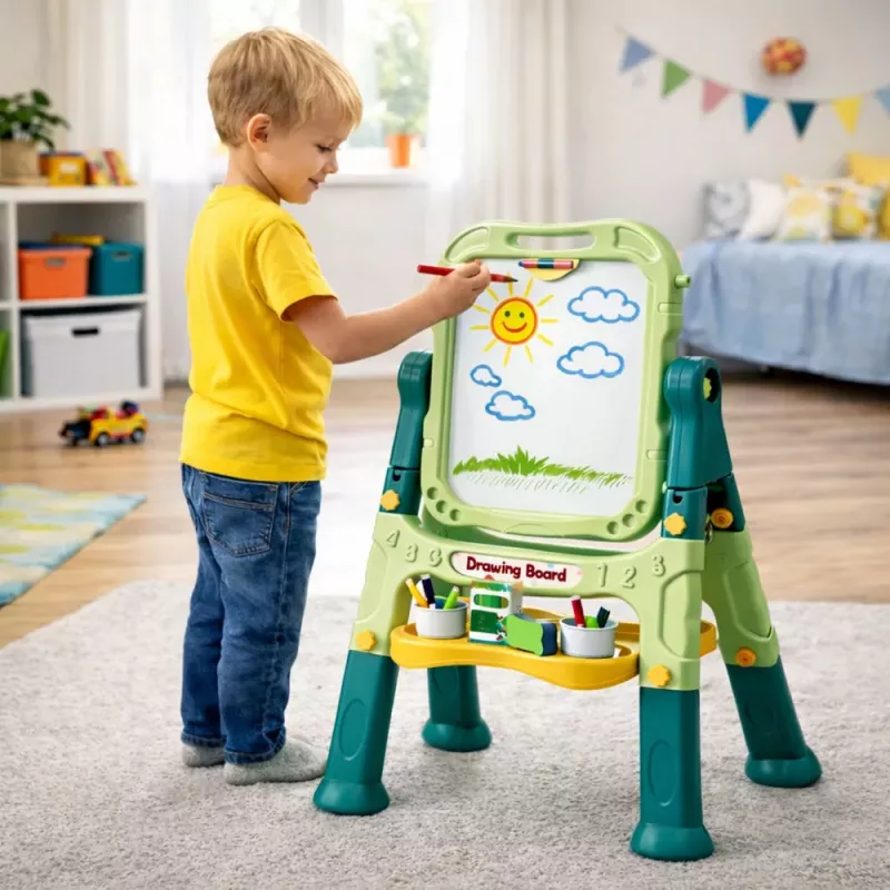 LEAN TOYS Doppelseitige magnetische Whiteboard-Tafel mit Magneten und Kreide, 48 Teile
