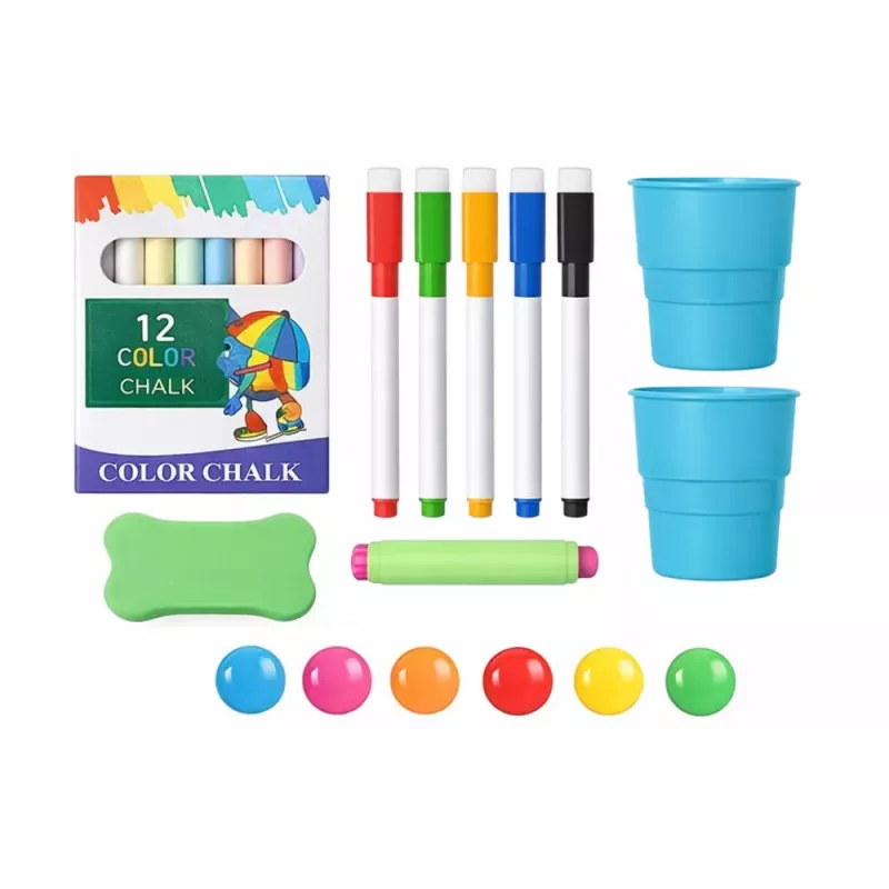 LEAN TOYS Doppelseitige magnetische Whiteboard-Tafel mit Magneten und Kreide, 48 Teile