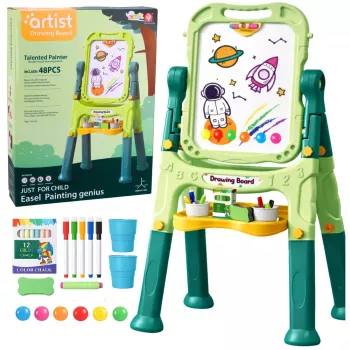 LEAN TOYS Doppelseitige magnetische Whiteboard-Tafel mit Magneten und Kreide, 48 Teile