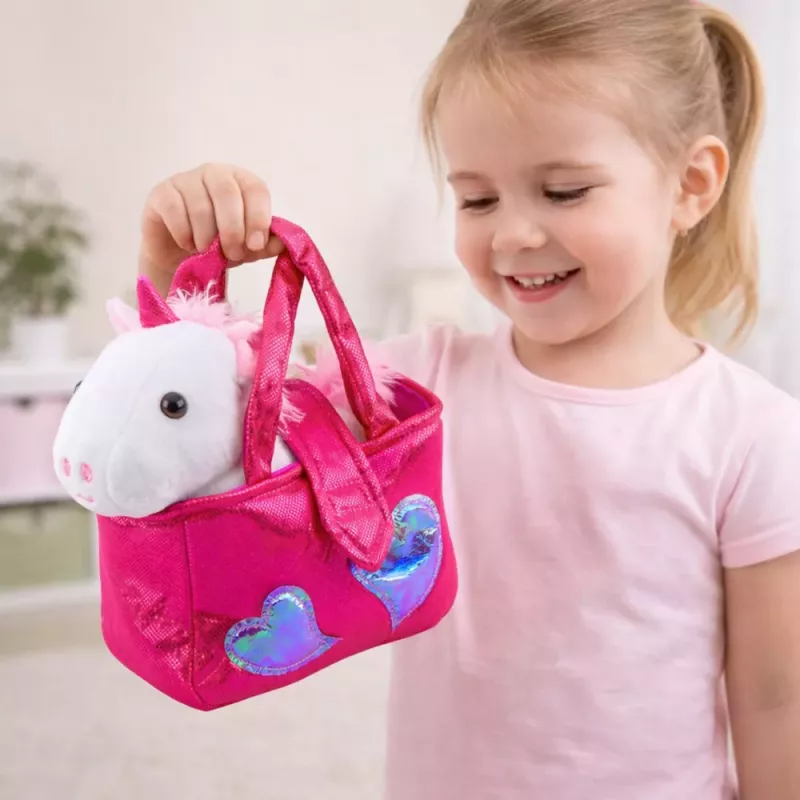 LEAN TOYS Plüschtier Einhorn im Beutel, Weiß, 25 cm