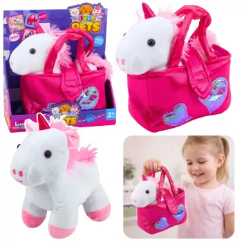 LEAN TOYS Plüschtier Einhorn im Beutel, Weiß, 25 cm
