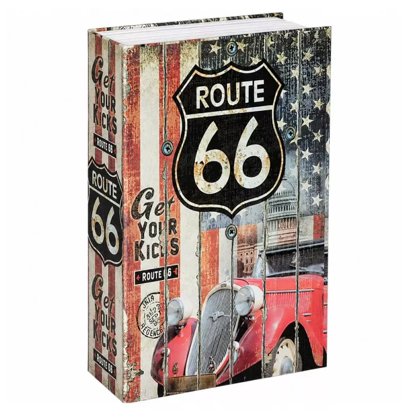 LEAN TOYS Buch-Tresor mit Schlüssel Kleine Geldkassette Route 66