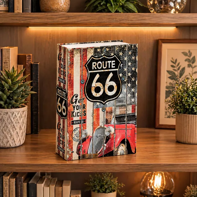 LEAN TOYS Buch-Tresor mit Schlüssel Kleine Geldkassette Route 66
