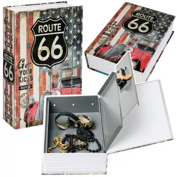 LEAN TOYS Buch-Tresor mit Schlüssel Kleine Geldkassette Route 66