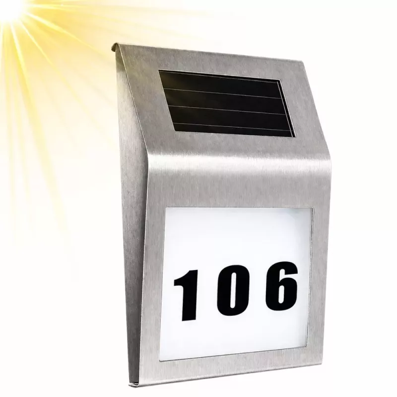LEAN Solar LED Wandleuchte mit Hausnummernbeleuchtung Edelstahl