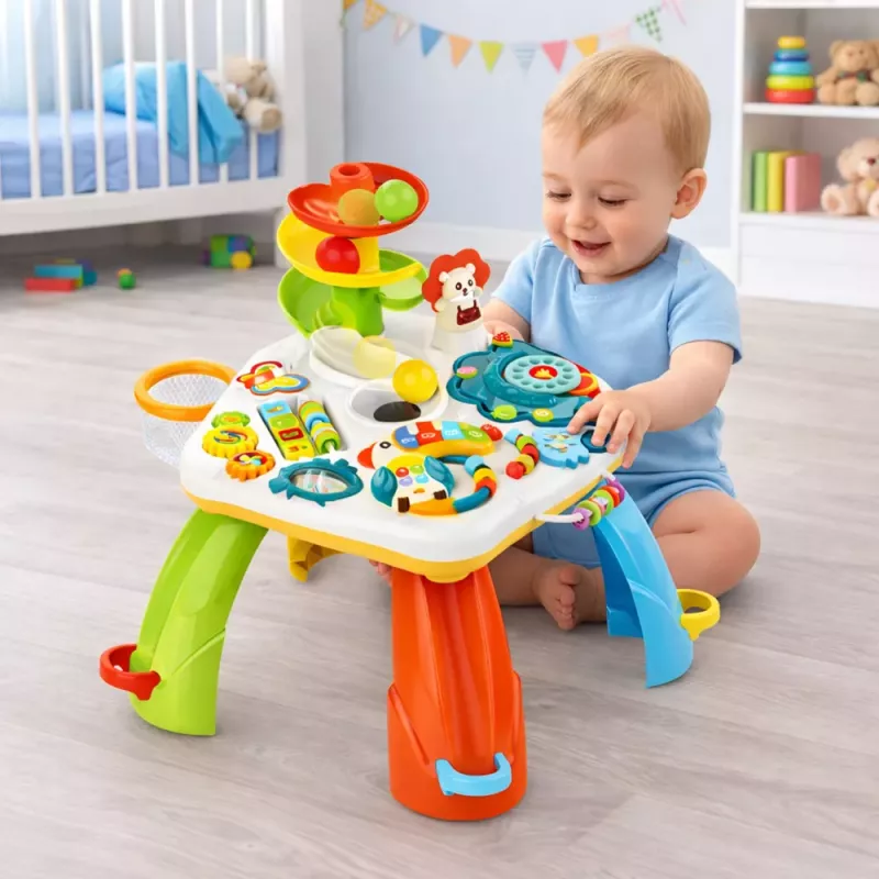 LEAN TOYS Lerntisch Interaktives Klavier Rutsche für Bälle Bewegliches El.
