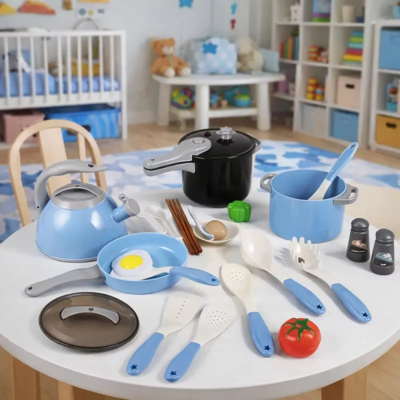 LEAN TOYS Küchenutensilien-Set Töpfe Pfanne Kessel Zubehör Blau 32-teilig
