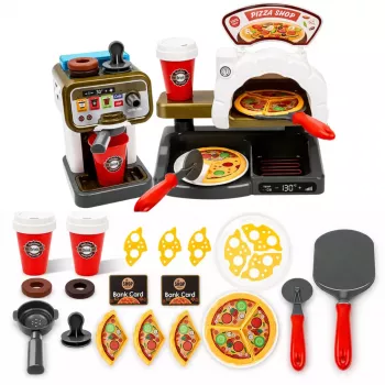 LEAN TOYS Pizzeria Set Pizzaofen Kaffeemaschine Zubehör Shop